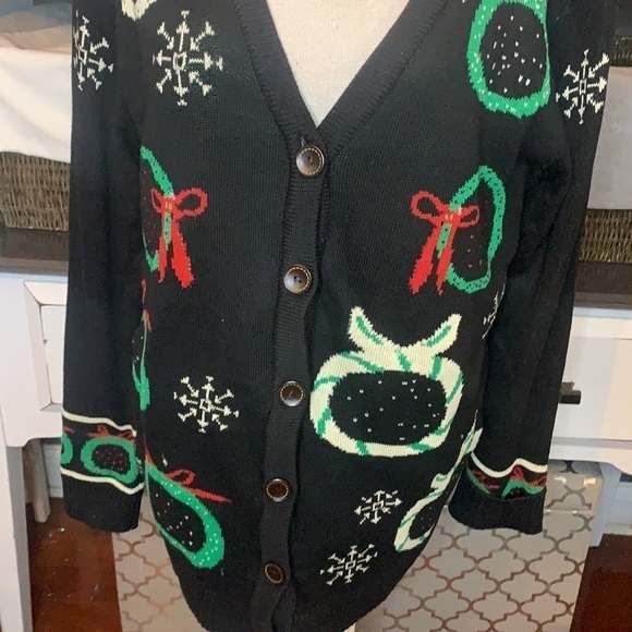 Costume Agent Vintage Christmas Wreath Sweater‎ Cardigan Size Large - Picture 3 of 8